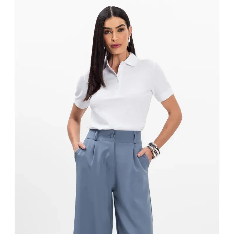 Polo Feminina Piquet Básica Select Branco PP