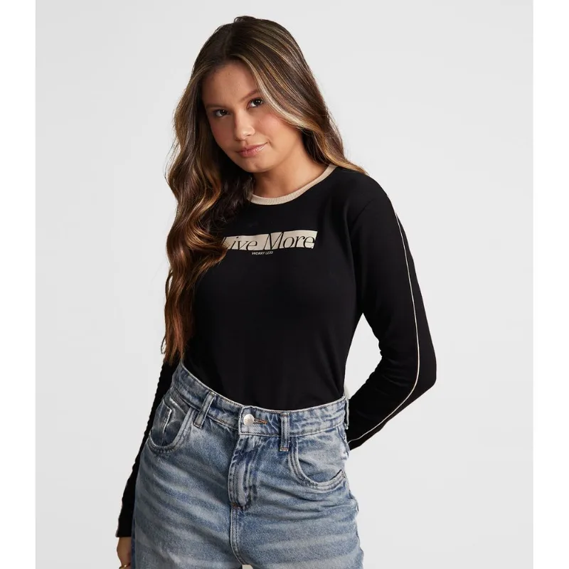 Blusa Juvenil Manga Longa Molecotton Estampa Minty Preto 12