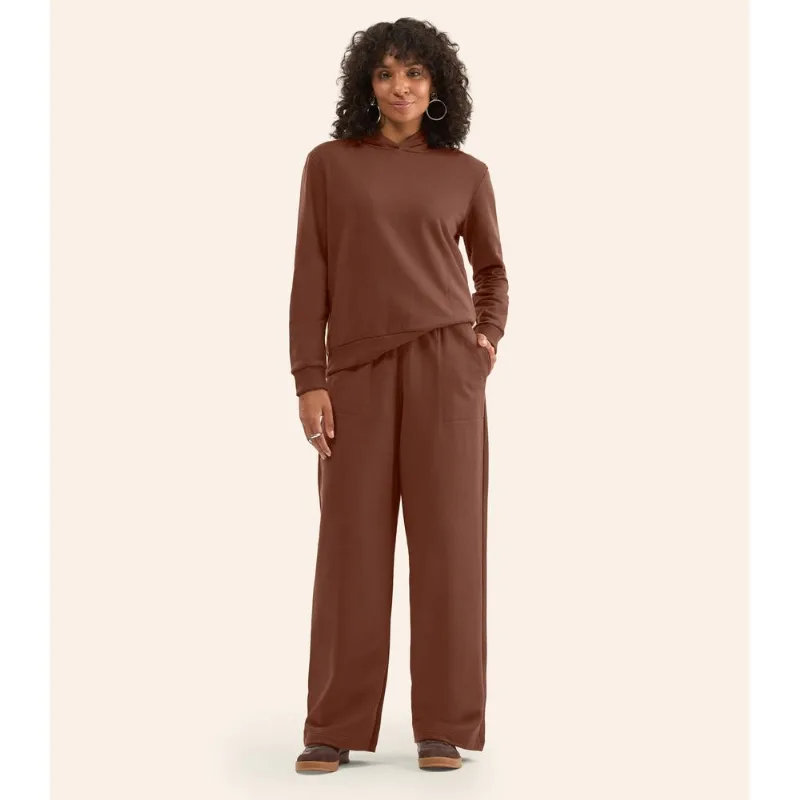 Calça Wide Leg Moletom Peluciado Básico Rovitex Marrom GG