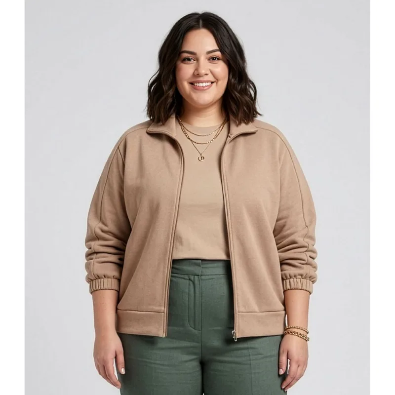 Jaqueta Feminina Plus Size Secret Glam Marrom Plus G3
