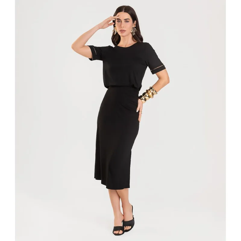 Blusa Manga Curta Com Entremeio Dianna Preto GG