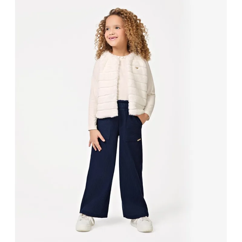 Calça Wide Leg Feminina Infantil Trick Nick Azul 6