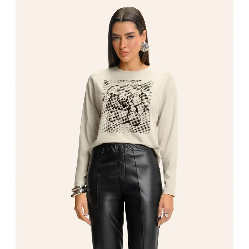 Blusa Feminina Manga longa Com Estampa Endless Bege P
