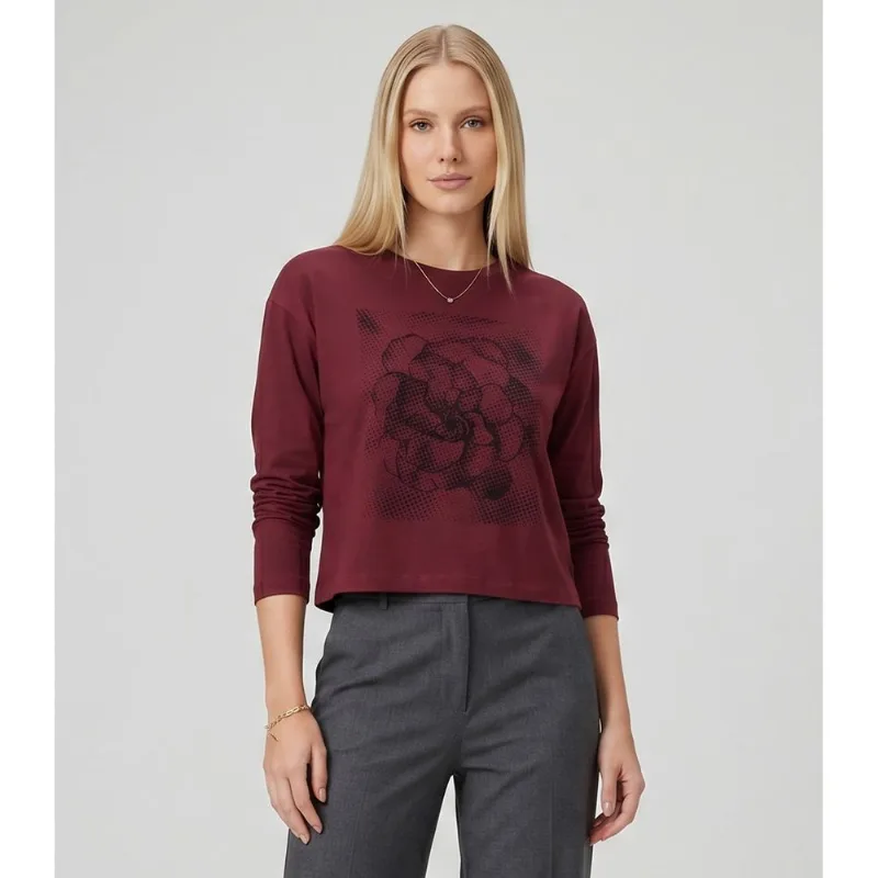 Blusa Feminina Manga longa Com Estampa Endless Vermelho GG
