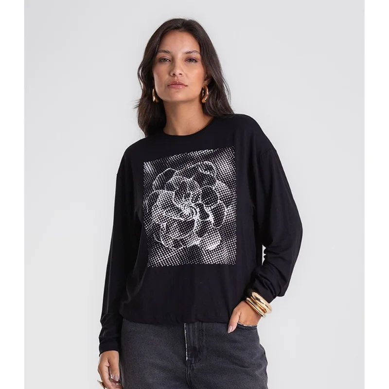 Blusa Feminina Manga longa Com Estampa Endless Preto P