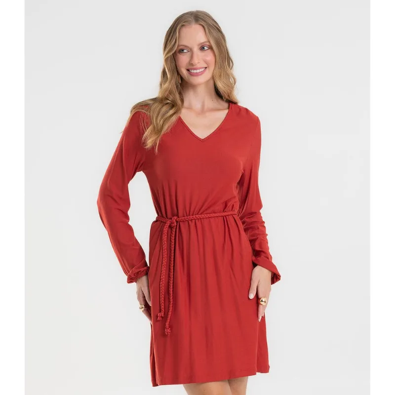 Vestido Feminino Manga Longa Com Cinto Rovitex Laranja GG
