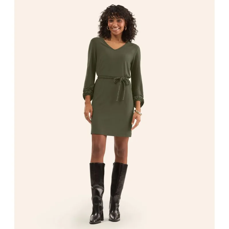 Vestido Feminino Manga Longa Com Cinto Rovitex Verde GG