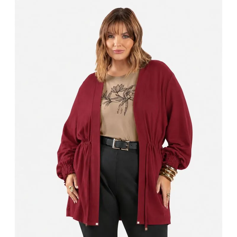 Cardigan Feminino Molecotton Plus Size Secret Glam Vermelho Plus G4