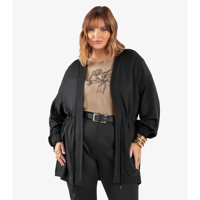 Cardigan Feminino Molecotton Plus Size Secret Glam Preto Plus G4