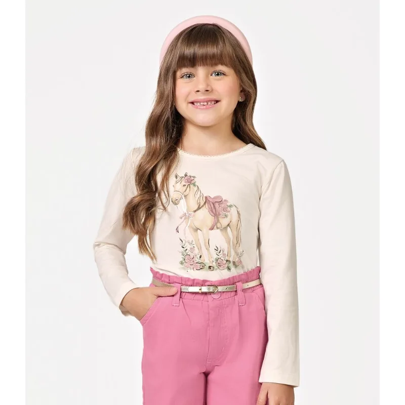Blusa Feminina Infantil Manga Longa Trick Nick Bege 1