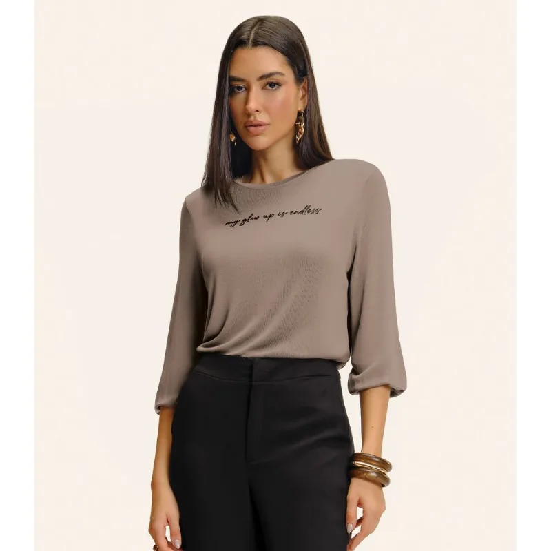 Blusa Manga 3/4 Bufante Visco Endless Feminina Marrom GG