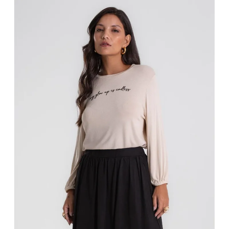 Blusa Manga 3/4 Bufante Visco Endless Feminina Bege M