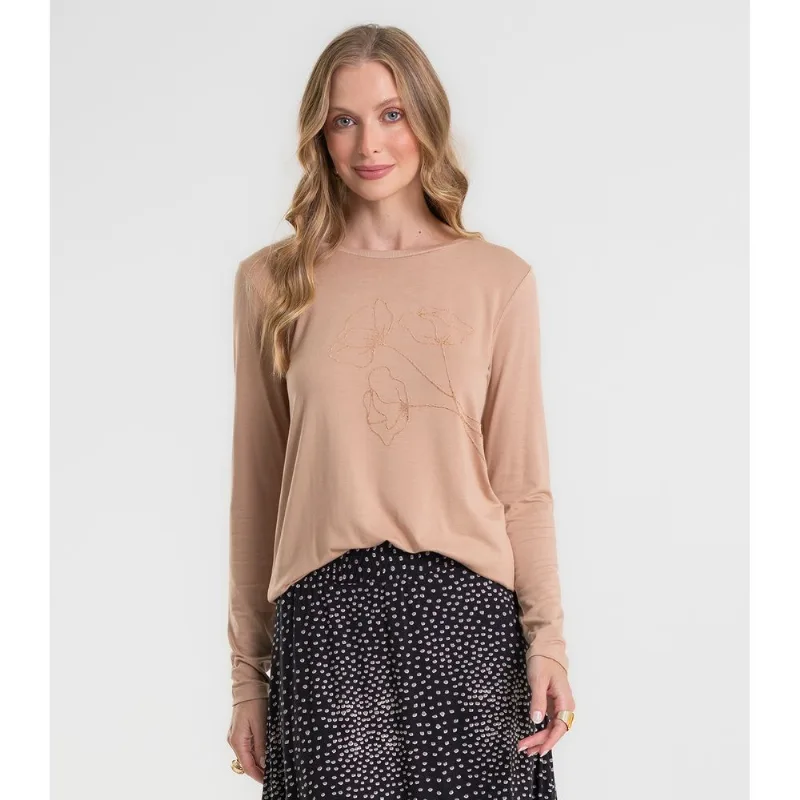 Blusa Feminina Manga Longa Em Viscotorcion Rovitex Marrom P