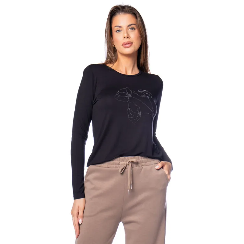 Blusa Feminina Rovitex Manga Longa Glitter Preto - M