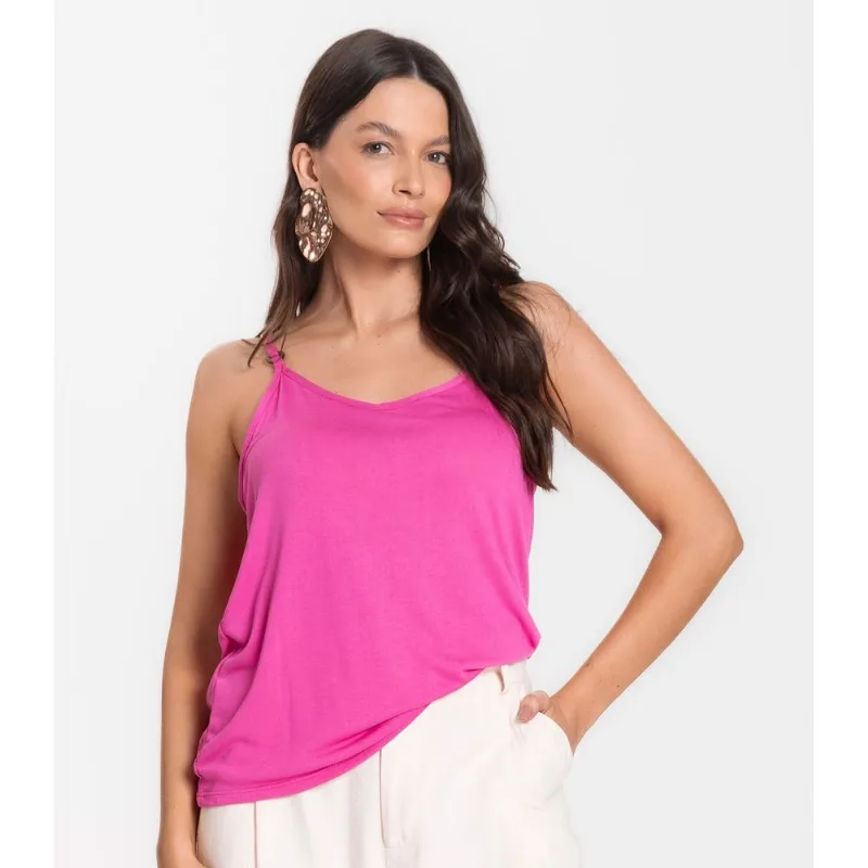 Blusa de Alça em Visco Tricot Infinita Cor Rosa P