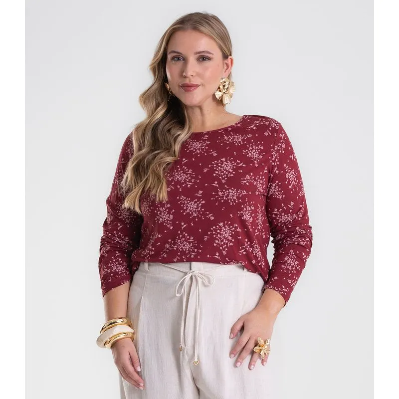 Blusa Manga Longa Plus Size Secret Glam Vermelho Plus G4