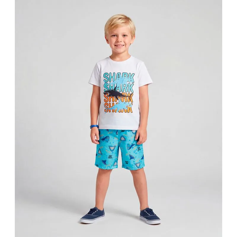 Conjunto Infantil Menino Curto Estampado Kappes Branco 12