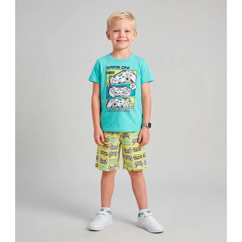 Conjunto Infantil Menino Curto Estampado Kappes Azul 16
