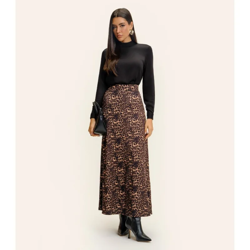 Saia Feminina Longa Animal Print Endless Marrom GG