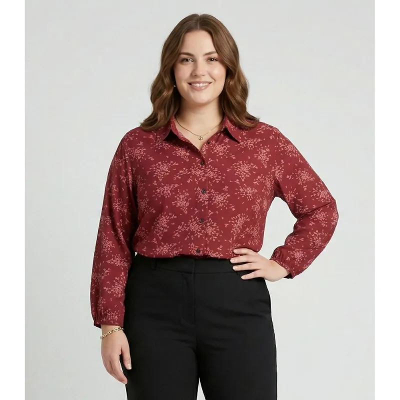 Camisa Manga Longa Estampada Plus Size Secret Glam Vermelho Plus G2