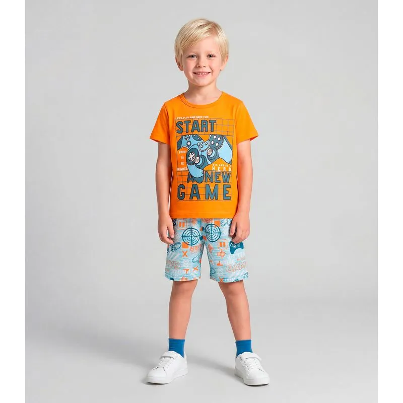Pijama Infantil Masculino Brilha No Escuro Kappes Laranja 2