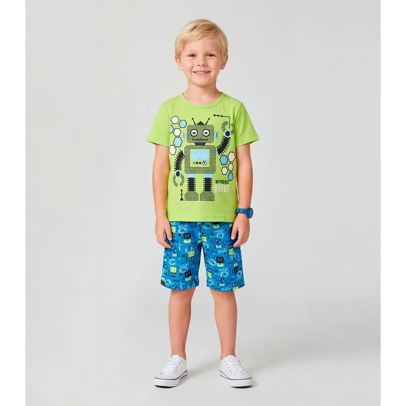 Pijama Infantil Masculino Brilha No Escuro Kappes Verde 1