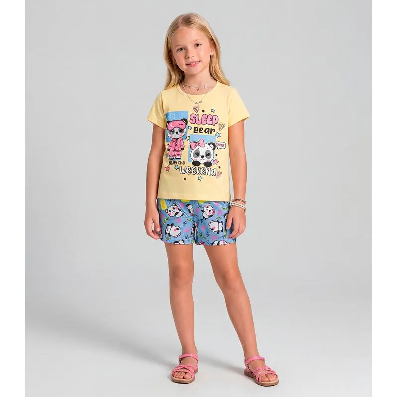 Pijama Infantil Menina Brilha no Escuro Kappes Amarelo 1