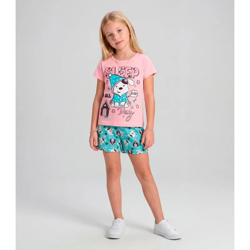 Pijama Infantil Menina Brilha no Escuro Kappes Rosa 1