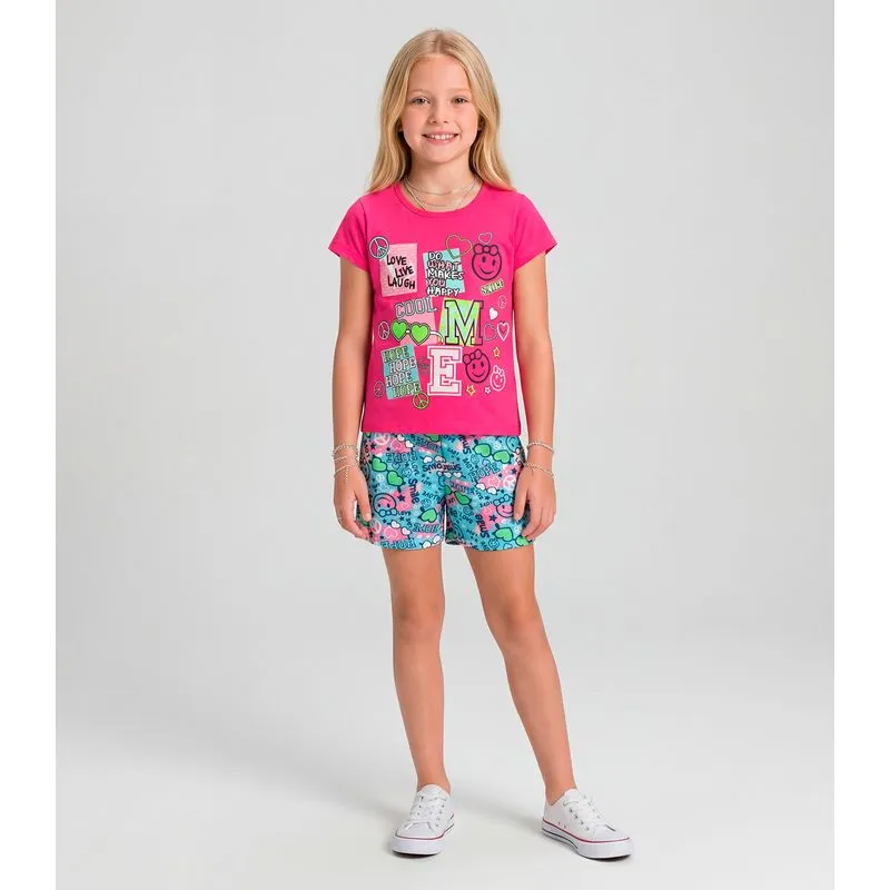 Pijama Verão Menina Curto Algodão Kappes Rosa 14