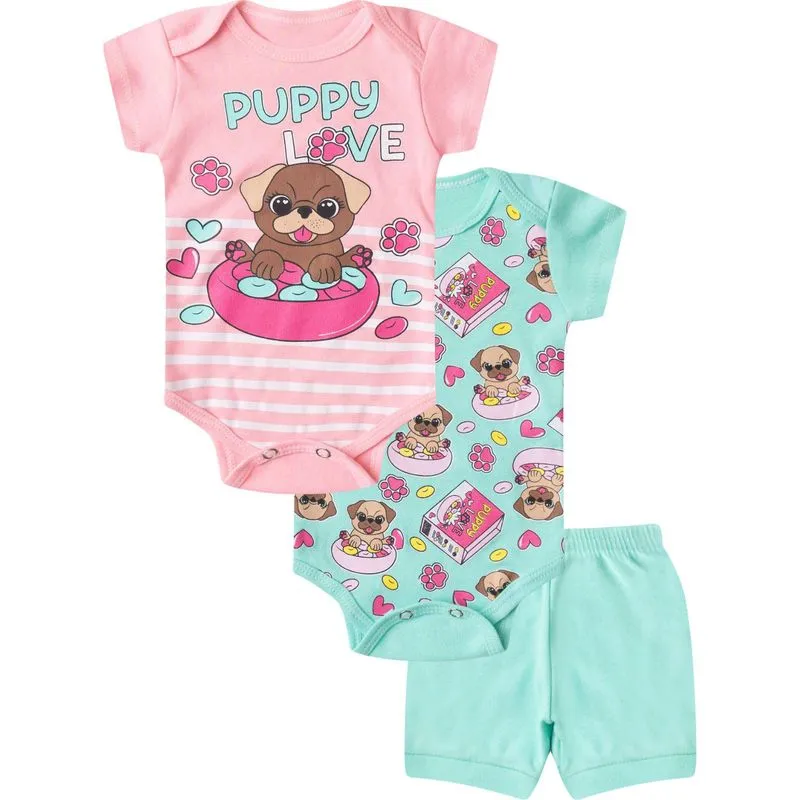 Kit Body Infantil Curto 3 Peças Select Rosa GG
