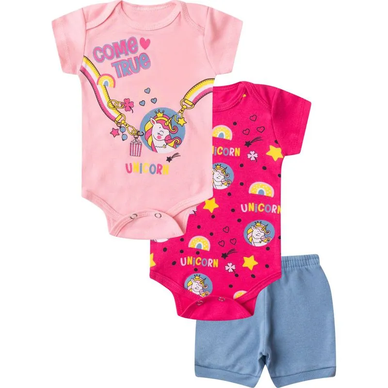 Kit Body Infantil Curto 3 Peças Select Rosa GG