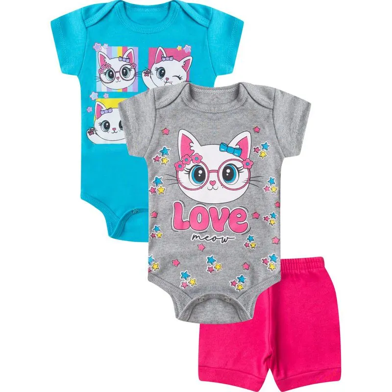 Kit Body Infantil Curto 3 Peças Select Rosa M