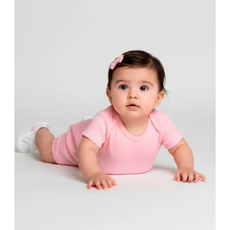 Kit Body Bebê Curto Canelado 2 Peças Select Rosa M