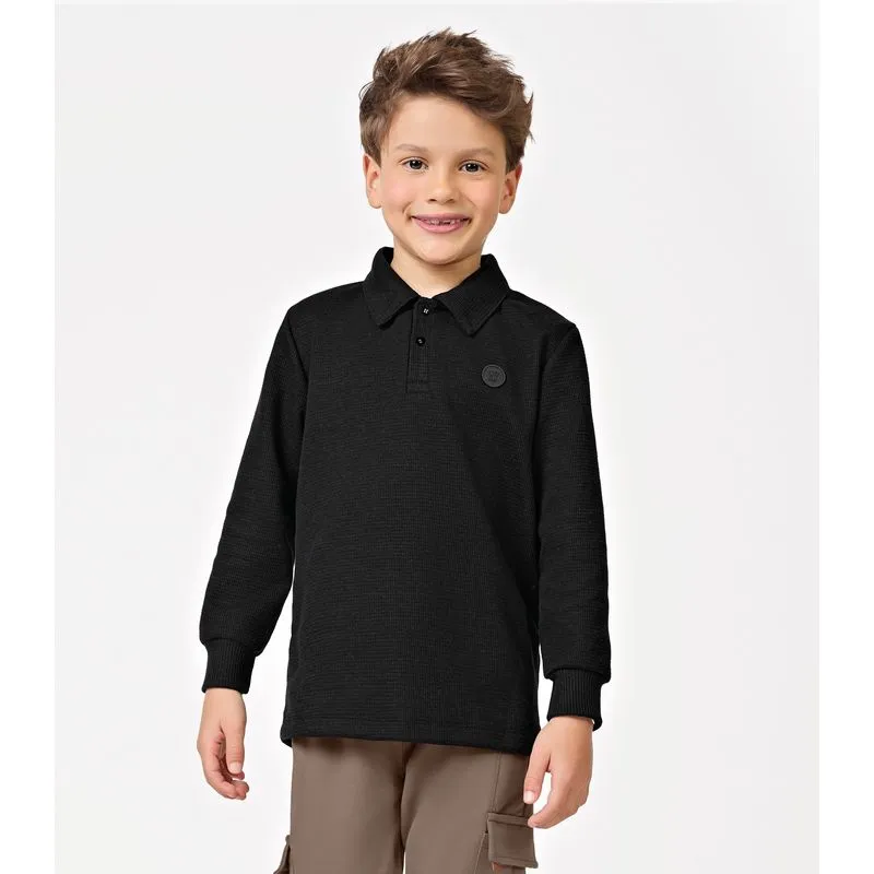 Polo Infantil Manga Longa Menino Trick Nick Preto 4
