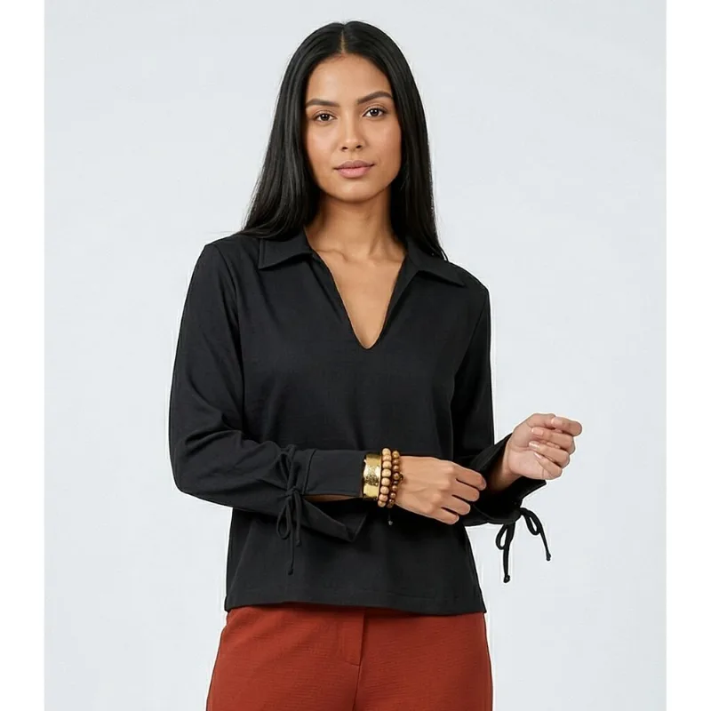 Camisa Feminina Manga Longa Decote V Endless Preto M
