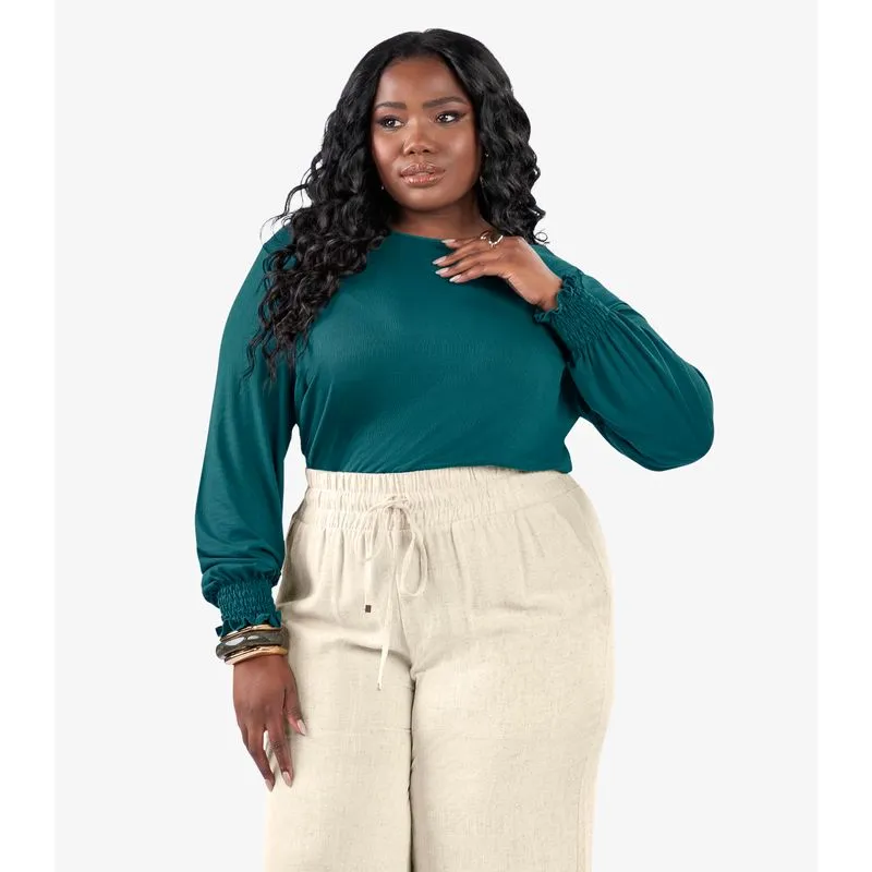 Blusa Manga Longa Lastex Plus Size Secret Glam Verde Plus G3