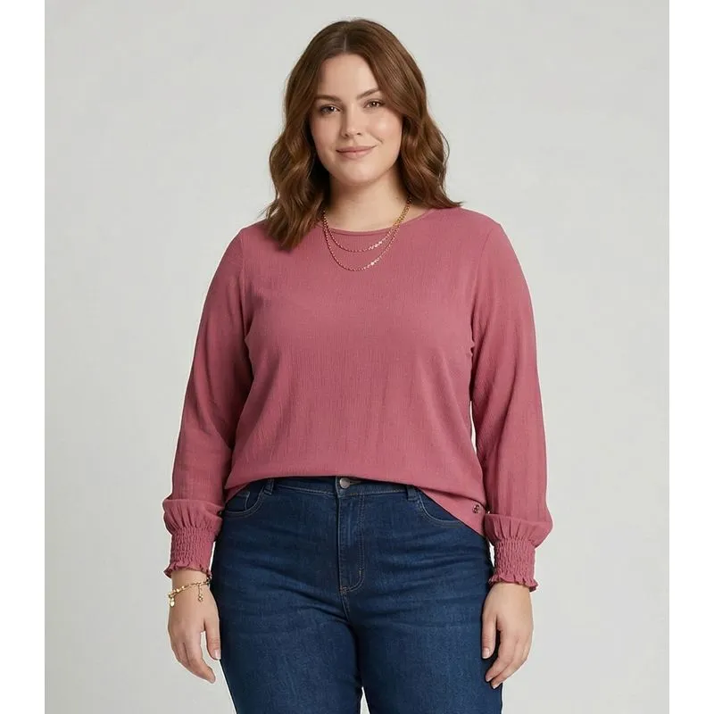 Blusa Manga Longa Lastex Plus Size Secret Glam Vermelho Plus G3