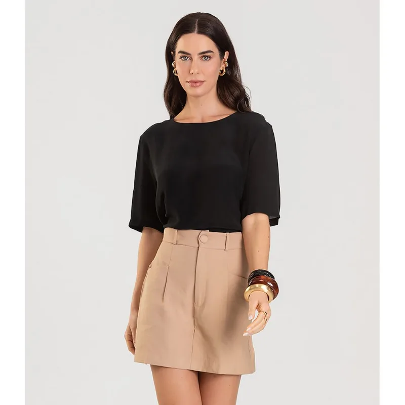 Shorts Saia Feminino Evasê Em Sarja Dianna Marrom PP