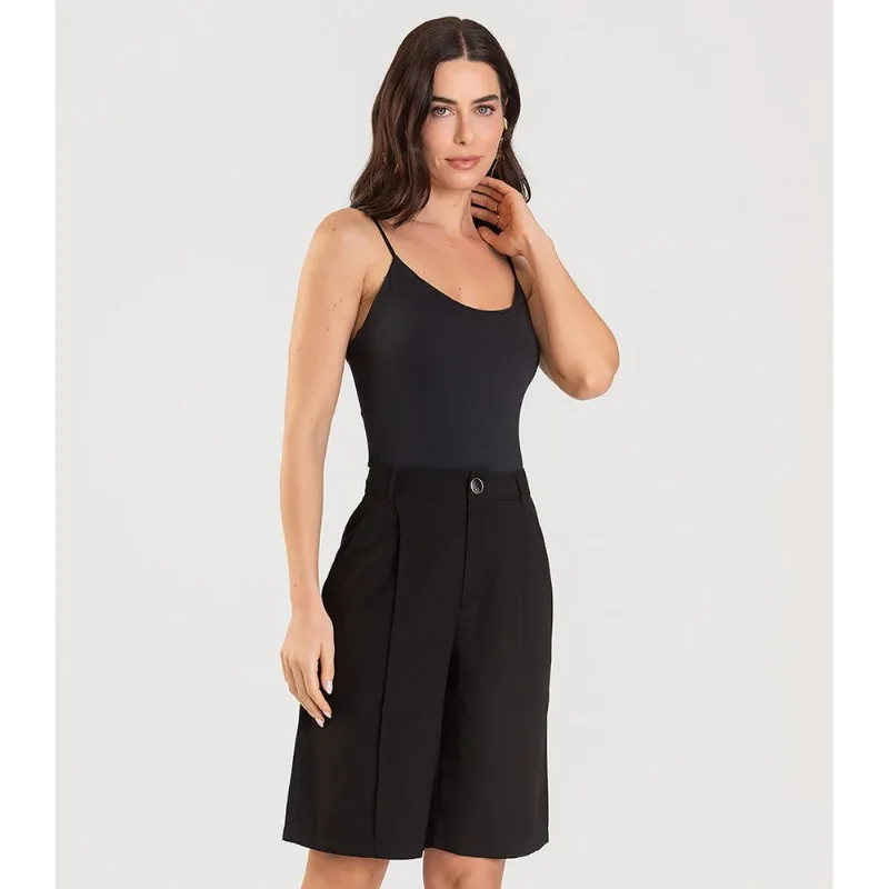 Bermuda Jorts Feminina Reta Em Sarja Dianna Preto GG