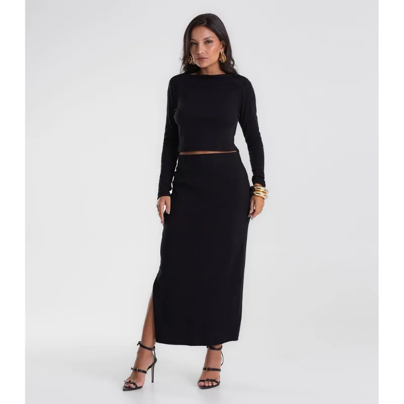 Conjunto Feminino Blusa com Saia Midi Endless Preto GG