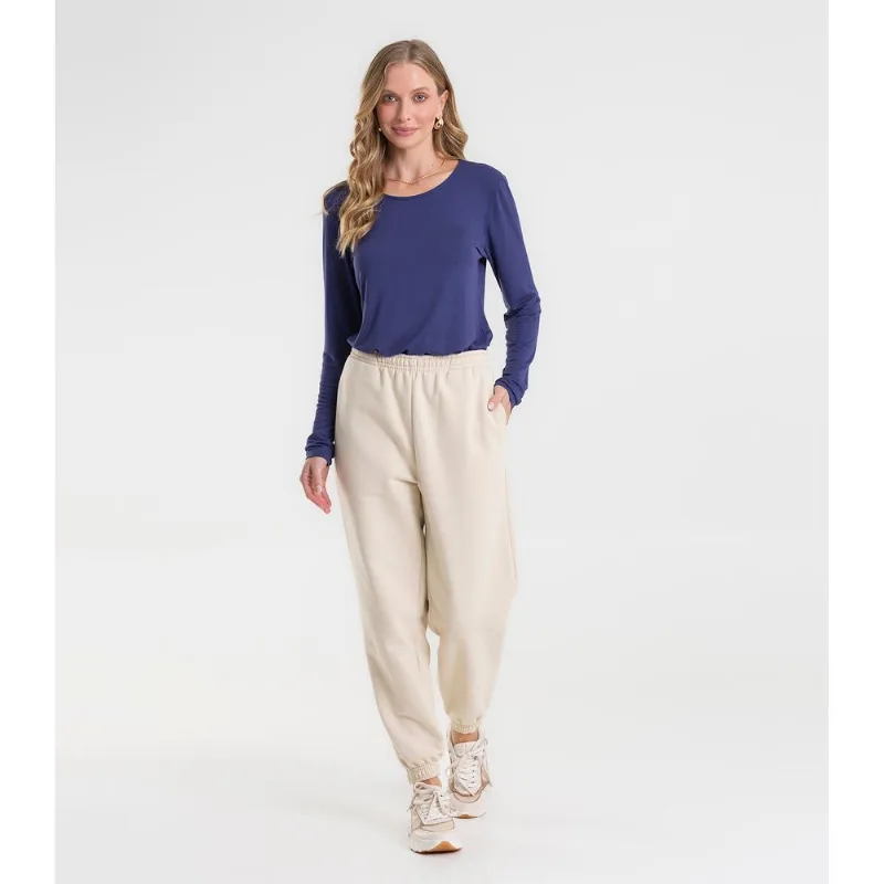 Calça Jogger Básica Moletom Peluciado Rovitex Bege G