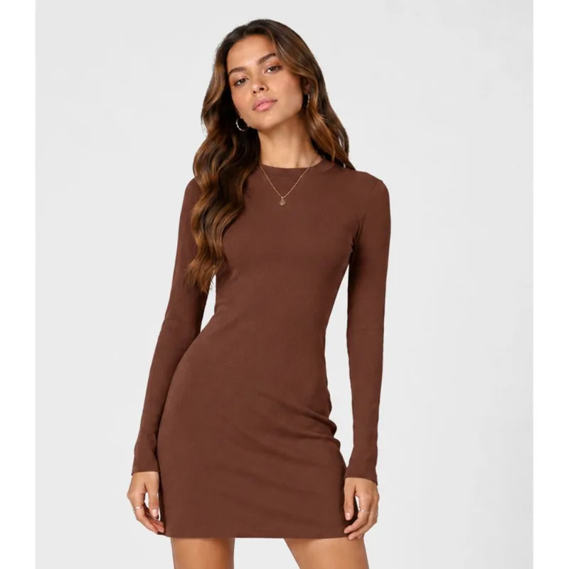 Vestido Juvenil Midi Manga Longa Em Ribana Minty Marrom 14