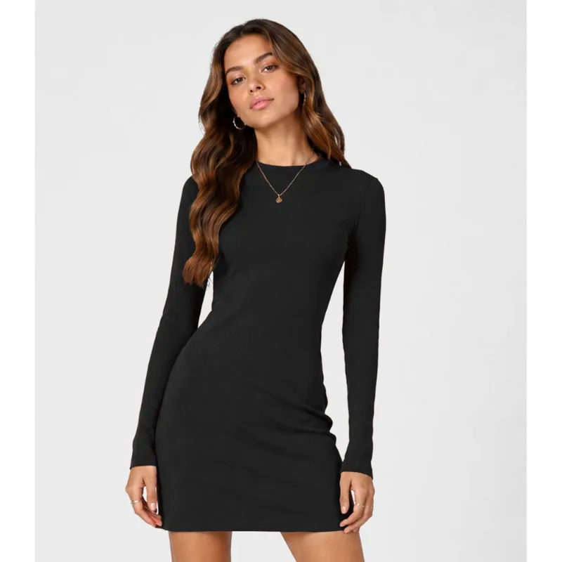 Vestido Juvenil Midi Manga Longa Em Ribana Minty Preto 16