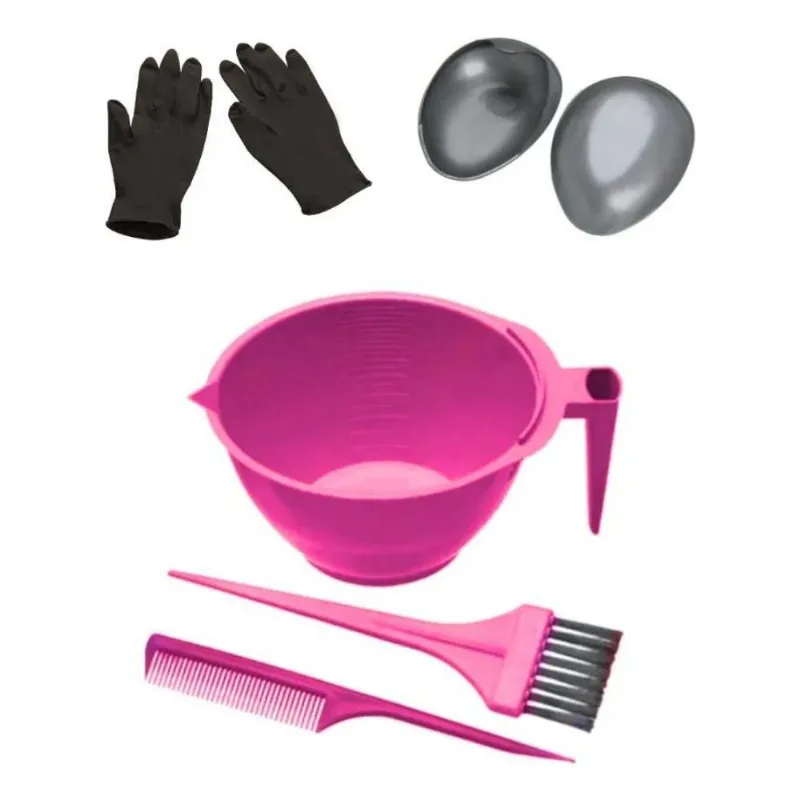 3x Kit Rosa Aplicador De Químicas Cumbuca Pincel Pente E Luv
