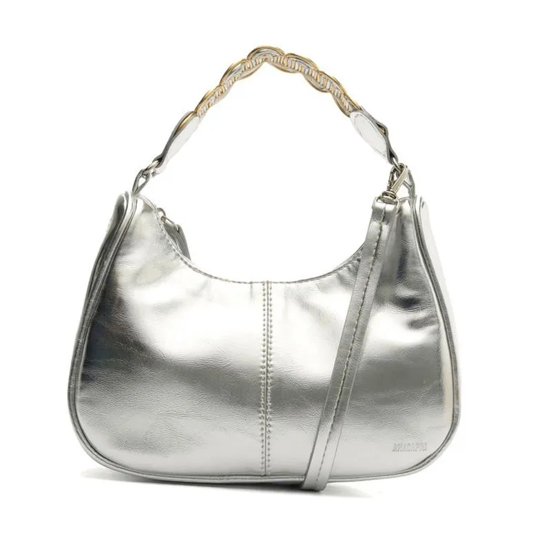 Bolsa tiracolo média ondulada platino prata C 50016 1926 0001 anacapri