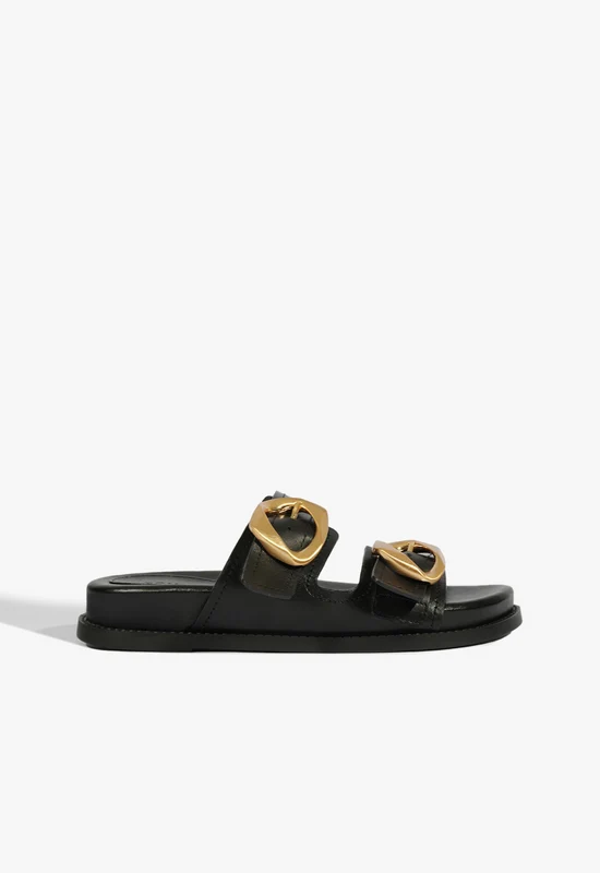 Olga Black Leather Sporty Sandal 9 / Black / Leather