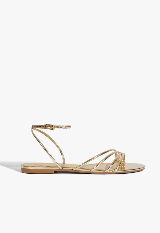 Inez Gold Leather Flat Sandal 11 / Gold / Metallic
