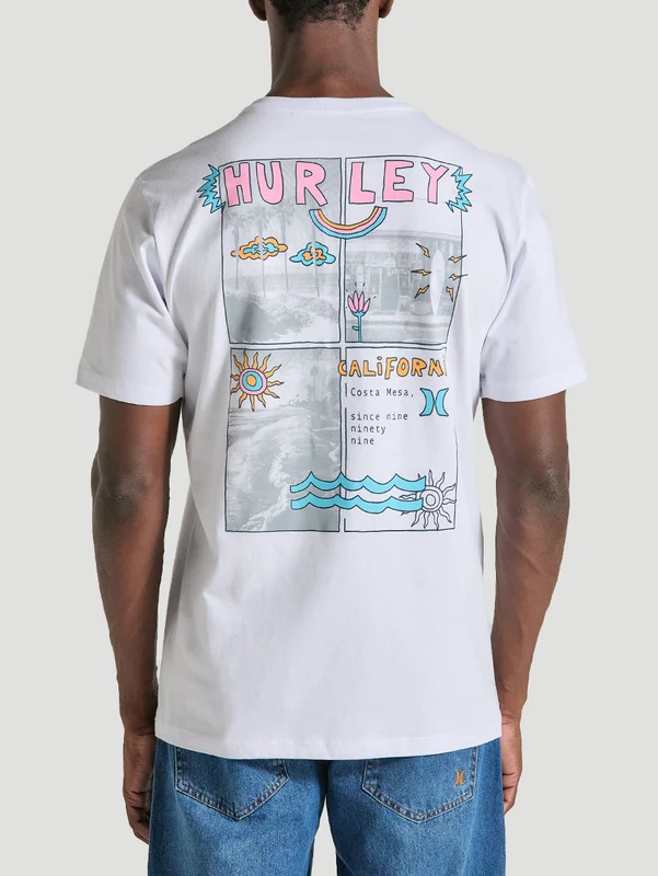 Camiseta Branca Manga Curta Casual Estampada Hurley Califun GG / Branco