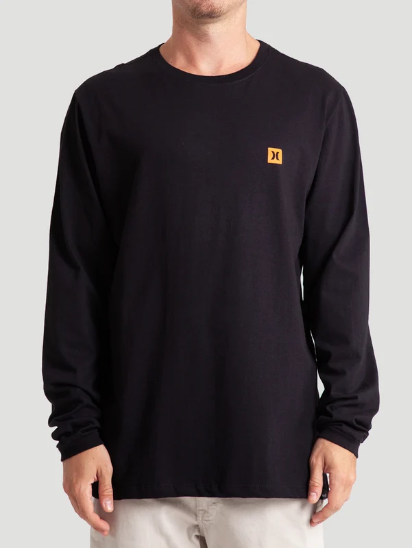Camiseta Básica Preta Manga Longa Hurley Mini Icon II G / PRETO