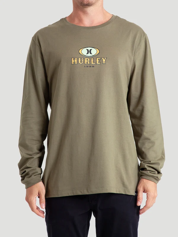 Camiseta Verde Militar Manga Longa Em Algodão Hurley Retro Waves GG / VERDE